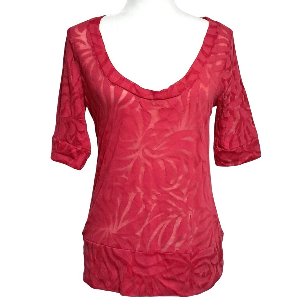 Rue21 Burnout Floral Top Women‎ XL Pink Short Sleeve Scoop Neck